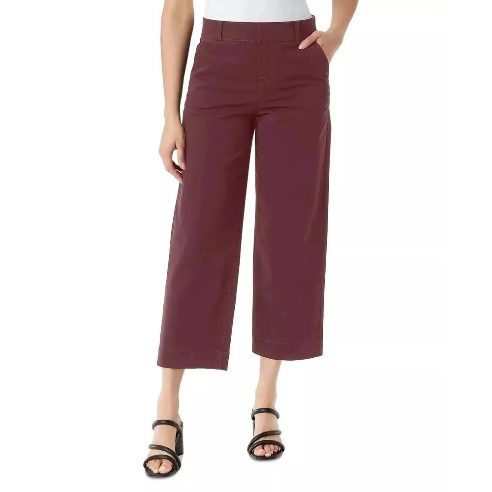 Gloria Vanderbilt Ladies' Pull on Wide-Leg Crop Pants, Burgundy Size 10 Z1